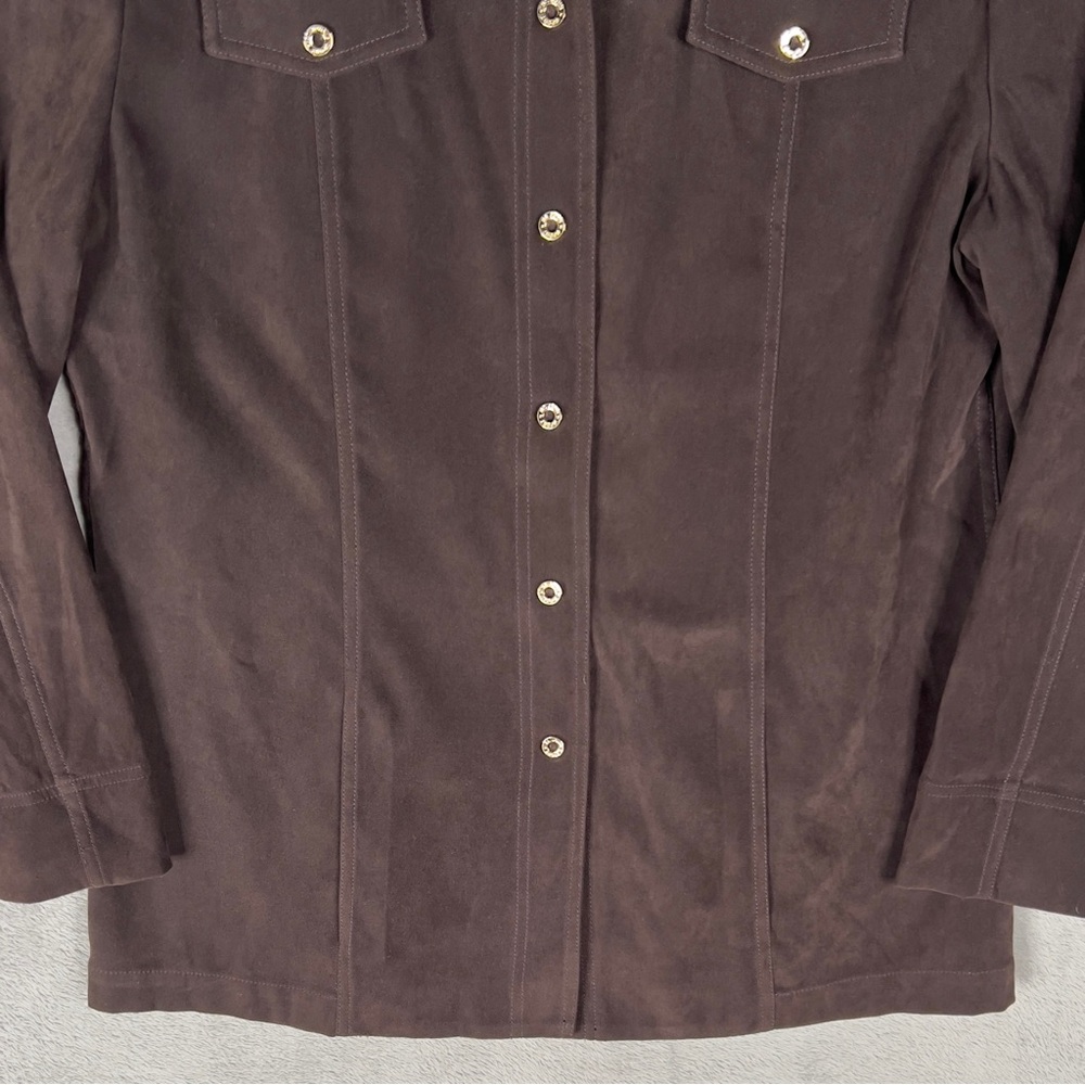 St. John Sport By‎ Marie Gray Faux Suede Snap Button Shirt Women's Small Brown - Picture 3 of 11